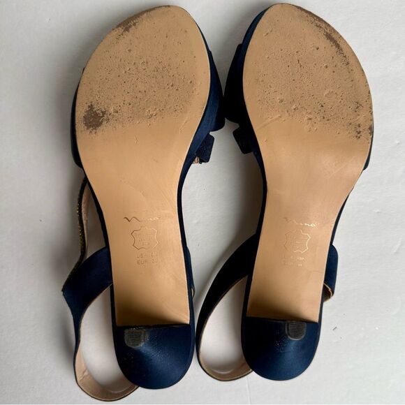 Nina Navy Blue Satin Asymmetrical Rhinestone Shoes Homecoming Sandals Heels Sz 8 - Picture 5 of 9
